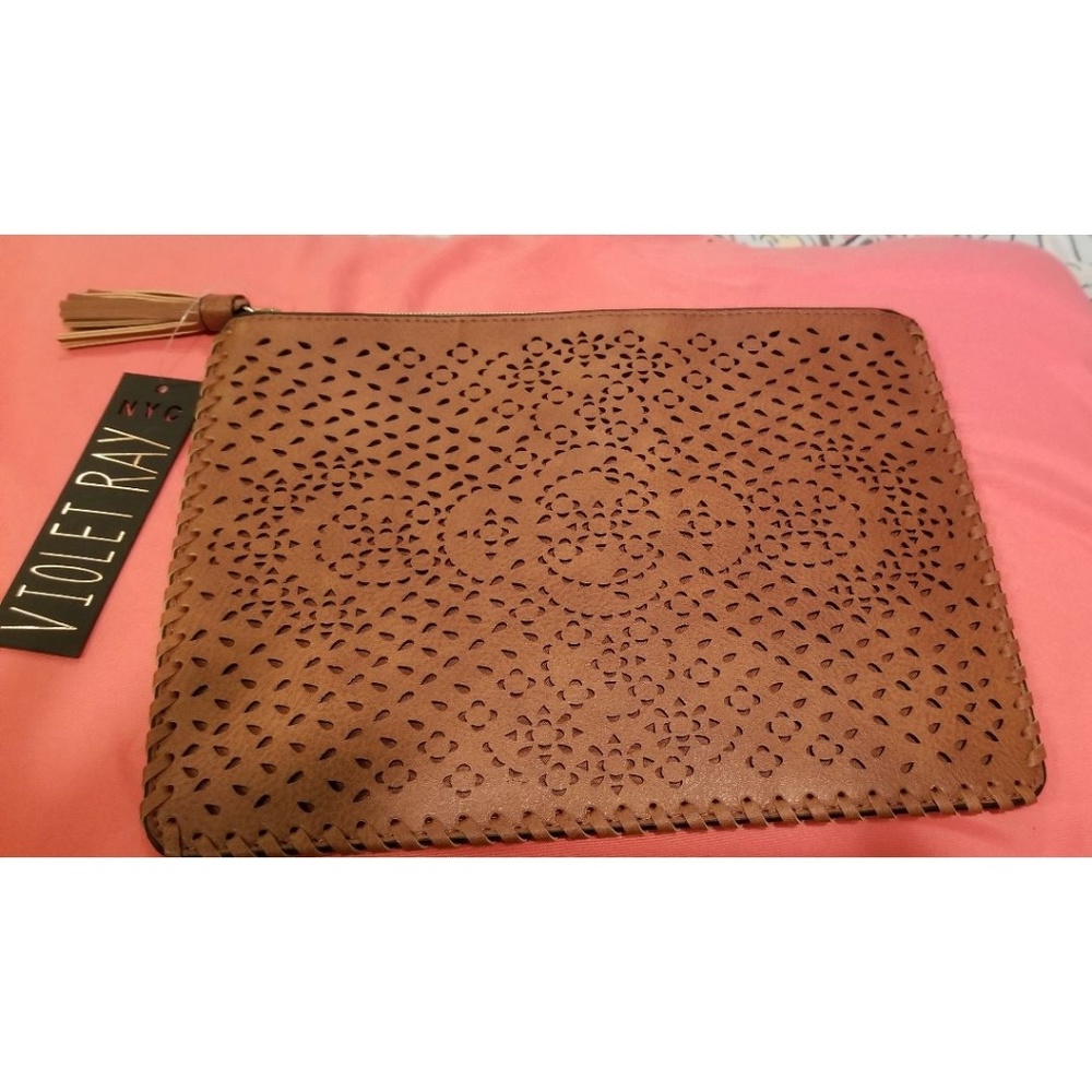 Violet Ray Large Zippered Clutch Handbag